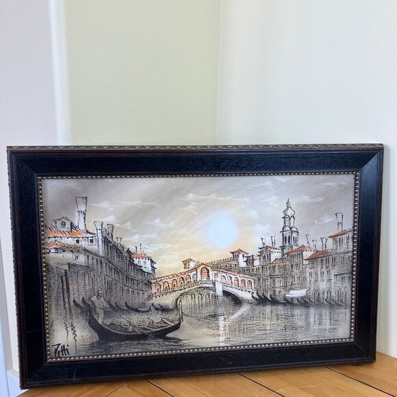 Venice Italy Gondolier Rialto Bridge Art Printed on Canvas Gondola Boat Petti - Picture 3 of 6